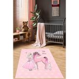 Pelangi Prenses Unicorn Desenli Renkli Dijital Baskı Yıkanabilir Kaymaz Taban Bebek Ve Çocuk Odası Halısı, Koyu Pembe 120 x 180