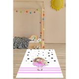 Pelangi Prenses Unicorn Yıldız Desenli Dijital Baskı Yıkanabilir Kaymaz Taban Bebek Ve Çocuk Odası Halısı, Pembe-Siyah 60 x 200