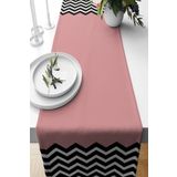 Pelangi Pudra Rengi Siyah Beyaz Zigzag Detay Leke Tutmaz Kumaş Salon Mutfak Masa Ranır Modelleri Runner, Pudra-Siyah 40 x 140