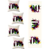 Pelangi Ramadan Kareem Renkli Boyalı Masa Değişik Ranır Modelleri Dekoratif 4'lü Kırlent Kılıfı Runner Seti, Bej-Sarı-Mor-Mavi 40 x 140 - 0,60 x 19 x 29 cm - 51R-Turuncu
