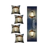 Pelangi Ramadan Kareem Sokak Fenerli Masa Değişik Ranır Modelleri Dekoratif 4'lü Kırlent Kılıfı Runner Seti, Lacivert-Siyah 40 x 140