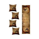 Pelangi Ramazan Fenerli Hilal Ay Masa Değişik Ranır Modelleri Dekoratif 4'lü Kırlent Kılıfı Runner Seti, Kahverengi 40 x 140