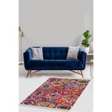 Pelangi Rengarenk Geometrik Damla Desenli Dijital Baskı Yıkanabilir Kaymaz Taban Modern Salon Halı, Pembe 80 x 50