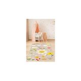 Pelangi Renkli Çiçek Gökkuşağı Güneş Desenli Yıkanabilir Kaymaz Taban Leke Tutmaz Çocuk Odası Halısı, Gri-Beyaz-Sarı 120 x 160