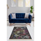 Pelangi Renkli Geometrik Desenli Dijital Baskı Yıkanabilir Kaymaz Taban Etnik Kilim Desen Salon Halı, Gri 160 x 240