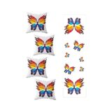 Pelangi Renkli Kelebek Salon Mutfak Masa Değişik Ranır Modelleri Dekoratif 4'lü Kırlent Kılıfı ve Runner Set, Beyaz-Sarı-Mavi 40 x 140