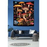 Pelangi Renkli Mantarlar Leke Tutmaz Kumaş Duvar Örtüsü Duvar Halısı Tapestry PNTR356, 140 x 230
