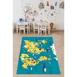 Pelangi Safari Karada ve Suda Yaşayan Hayvanlar Yıkanabilir Kaymaz Taban Leke Tutmaz Çocuk Odası Halısı, Turkuaz-Sarı 100 x 150, 9038680157100150