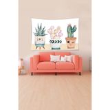 Pelangi Saksıda Kaktüs Desenli Leke Tutmaz Kadife Dokulu Kumaş Duvar Örtüsü Duvar Halısı Tapestry WLL316, 70 x 100
