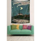 Pelangi Sanatsal Gökyüzündeki Ay Temalı Leke Tutmaz Kumaş Duvar Örtüsü Duvar Halısı Tapestry PNTR109, 140 x 230