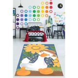 Pelangi Şapkalı Ördek Yıkanabilir Kaymaz Taban Leke Tutmaz Çocuk Odası Halısı, Sarı-Yeşil-Mavi-Beyaz 100 x 350