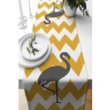 Pelangi Sarı Beyaz Zigzag Geometrik Ve Flamingo Leke Tutmaz Kumaş Salon Mutfak Masa Ranır Modelleri Runner, Sarı-Beyaz 40 x 140