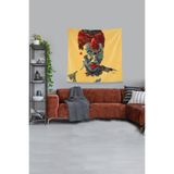Pelangi Sarı Çiçeklerden Oluşan Kadın Leke Tutmaz Kadife Kumaş Duvar Örtüsü Duvar Halısı Tapestry KWLL335, 70 x 70