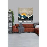 Pelangi Sarı Dağın Ardındaki Güneş Leke Tutmaz Kadife Kumaş Duvar Örtüsü Duvar Halısı Tapestry KWLL332, 140 x 140