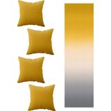 Pelangi Sarı Gri Desen Salon Mutfak Masa Değişik Ranır Modelleri Dekoratif 4'lü Kırlent Kılıfı ve Runner Set, Gri-Sarı 40 x 140 - 0,5 x 9 cm - 001-Renkli