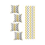 Pelangi Sarı Gri Zigzag Salon Mutfak Masa Değişik Ranır Modelleri Dekoratif 4'lü Kırlent Kılıfı Runner Seti, Sarı-Gri-Beyaz 40 x 140