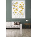 Pelangi Sarı Papatya Çiçek Desenli Çiçekli Leke Tutmaz Kadife Kumaş Duvar Örtüsü Duvar Halısı Tapestry WLLwd540, 140 x 230
