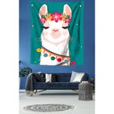 Pelangi Sevimli Çiçekli Lama Leke Tutmaz Kumaş Duvar Örtüsü Duvar Halısı Tapestry PNTR230, 70 x 70