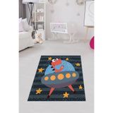 Pelangi Sevimli Dinozor Desenli Yıldızlı Dijital Baskılı Kaymaz Taban Bebek ve Çocuk Odası Halısı, Mavi 100 x 200