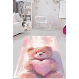 Pelangi Sevimli Hayvan Ayıcık Love Temalı Çocuk Odası Yıkanabilir Kaymaz Taban Leke Tutmaz Çocuk Odası Halı, Pembe 80 x 150