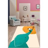 Pelangi Sevimli Hayvanlar Fil ve Panda Arkadaşlığı Yıkanabilir Kaymaz Taban Leke Tutmaz Çocuk Odası Halısı, Turuncu-Mavi 120 x 160