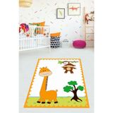 Pelangi Sevmli Zürafa Maymun Doğa Desenli Dijital Baskı Yıkanabilir Kaymaz Taban Çocuk Bebek Odası Halısı, Turuncu-Beyaz 60 x 120