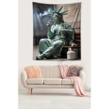 Pelangi Sigara Yakan Özgürlük Heykeli Leke Tutmaz Kumaş Duvar Örtüsü Duvar Halısı Tapestry PNTR425, 70 x 100