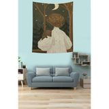 Pelangi Sincaplı Kız Ay Ve Yıldızlar Leke Tutmaz Kumaş Duvar Örtüsü Duvar Halısı Tapestry PNTR411, 35 x 50