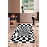 Pelangi Siyah Beyaz Dama Desenli 3d Yıkanabilir Kaymaz Taban Leke Tutmaz Modern Salon Halısı Ve Yolluk, Siyah-Beyaz 40 x 40, 1358321404005
