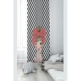 Pelangi Siyah Beyaz Şaşkın Kız Desenli Dijital Baskı Yıkanabilir Bebek Çocuk Odası Fon Perdesi, siyah-beyaz 140 x 270