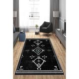 Pelangi Siyah Bohem Etnik Kilim Desen Yıkanabilir Kaymaz Taban Leke Tutmaz Modern Salon Halısı Ve Yolluk, Siyah-Beyaz 100 x 150
