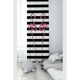 Pelangi Siyah Flamingo Desenli Dijital Baskı Yıkanabilir Bebek Çocuk Odası Fon Perdesi, fuşya-siyah 140 x 200