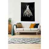 Pelangi Siyah Gelinlikli Kadın Desenli Leke Tutmaz Kadife Kumaş Duvar Örtüsü Duvar Halısı Tapestry DWLL436, 70 x 100