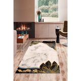 Pelangi Siyah Gül Ve Yaprak Desenli Yıkanabilir Kaymaz Taban Leke Tutmaz Modern Salon Halısı Ve Yolluk, Krem-Siyah 80 x 150