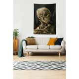 Pelangi Siyah Sigara İçen Iskelet Leke Tutmaz Kadife Kumaş Duvar Örtüsü Duvar Halısı Tapestry KWLL371, 140 x 140