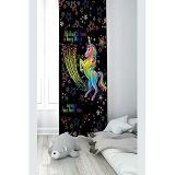 Pelangi Siyah Unicorn Desenli Dijital Baskı Yıkanabilir Bebek Çocuk Odası Fon Perdesi, siyah 70 x 270