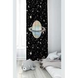 Pelangi Siyah Uzay Desenli Dijital Baskı Yıkanabilir Bebek Çocuk Odası Fon Perdesi, siyah-sarı 140 x 240