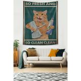 Pelangi So Fresh So Clean Sevimli Kedi Leke Tutmaz Kumaş Duvar Örtüsü Duvar Halısı Tapestry PNTR433, 35 x 50