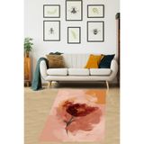 Pelangi Soyut Gelincik Çiçek Temalı Yıkanabilir Kaymaz Taban Leke Tutmaz Salon Halısı, Kahverengi-Sarı 160 x 250