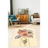 Pelangi Suluboya Gelincik Çiçeği ve Uğur Böceği Yıkanabilir Kaymaz Taban Leke Tutmaz Salon Halısı Yolluk, Mavi-Pembe 80 x 600