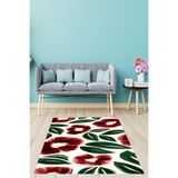 Pelangi Suluboya Gelincik Çiçeği ve Yaprak Efektli Yıkanabilir Kaymaz Taban Leke Tutmaz Salon Halısı Yolluk, Yeşil-Beyaz-Bordo 160 x 350, 7647011216035005