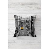 Pelangi Taksim Tramvay Desen Çift Tarafı Baskılı Gizli Fermuarlı Yastık Kılıfı Kırlent Koltuk Yastık Kılıfı - 45 x 45 cm - Gri