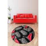 Pelangi Taş Desenli Antrasit Dijital Baskı Yıkanabilir Kaymaz Taban Yuvarlak Salon Halı, Kırmızı-Antrasit 60 x 60, 9998006706006005