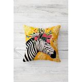 Pelangi Tepesi Çiçekli Zebra Çift Tarafı Baskılı Gizli Fermuarlı Yastık Kılıfı Kırlent Koltuk Yastık Kılıfı, sarı 45 x 45, 24691134645451
