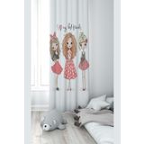 Pelangi Üç Genç Kız Desenli Dijital Baskı Yıkanabilir Bebek Çocuk Odası Fon Perdesi, beyaz 70 x 270
