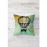 Pelangi Uçan Balon Desenli Çift Tarafı Baskılı Gizli Fermuarlı Yastık Kılıfı Kırlent Koltuk Yastık Kılıfı, mint-sarı-siyah 45 x 45, 24691144845451