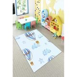 Pelangi Uçan Balon Desenli Dijital Baskılı Yıkanabilir Kaymaz Taban Çocuk Odası Halısı, Açık Mavi 160 x 230, 90OTC42HNG160230