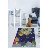 Pelangi Uçan Balon Desenli Yıldızlı Dijital Baskı Yıkanabilir Kaymaz Taban Bebek Ve Çocuk Odası Halısı, Çok Renkli 120 x 180