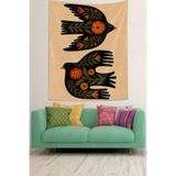 Pelangi Uçan Kuşlar Çiçek Desen Leke Tutmaz Kumaş Duvar Örtüsü Duvar Halısı Tapestry PNTR084, 140 x 230