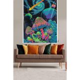 Pelangi Uzaydaki Renkli Mantarlar Desenli Leke Tutmaz Kadife Dokulu Kumaş Duvar Örtüsü Duvar Halısı Tapestry WLL170, 140 x 140